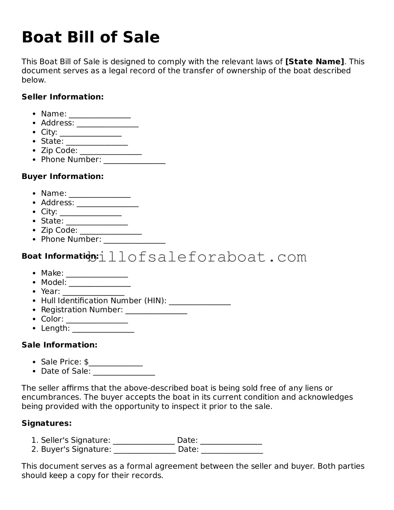 Printable Boat Bill of Sale Document
