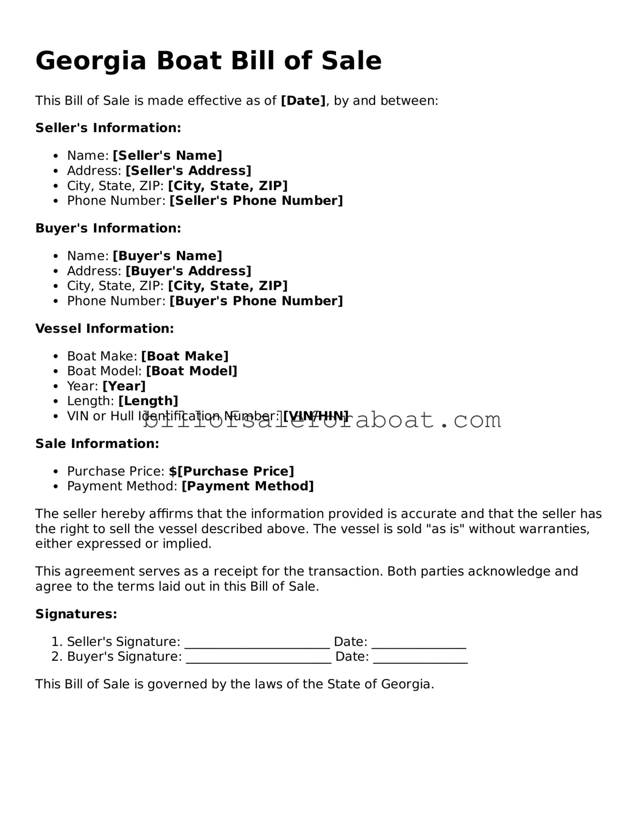 Boat Bill of Sale Template for Georgia State