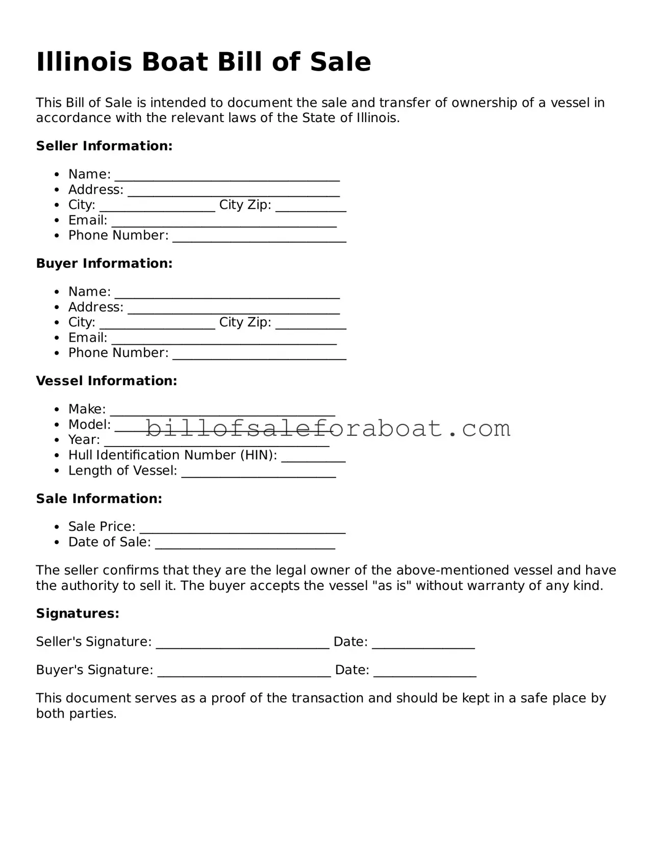Boat Bill of Sale Template for Illinois State
